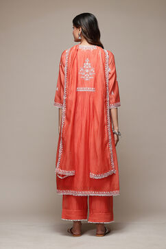 Coral Cotton Blend Gathered Kurta Palazzo Suit Set image number 5