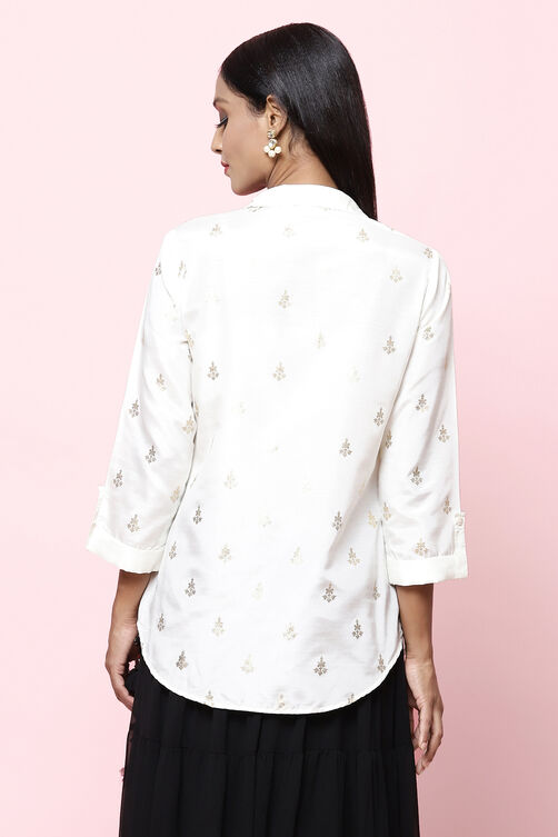 Off White Straight Art Silk Printed Short Kurti image number 5