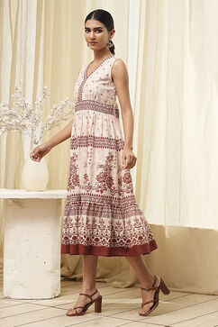 White and Rust Cotton Tiered Dress image number 2