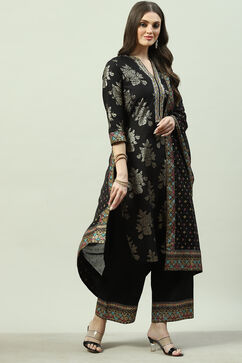 Black Cotton Straight Kurta Palazzo Suit Set image number 3