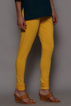Dark Yellow Cotton Lycra Knitted Churidar image number 2