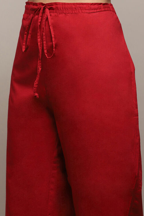 Red Poly Viscose Anarkali Kurta Palazzo Suit Set image number 2