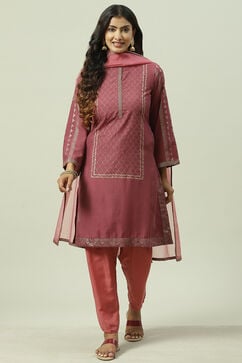 Onion Pink Printed Straight Kurta Salwar Suit Set image number 0