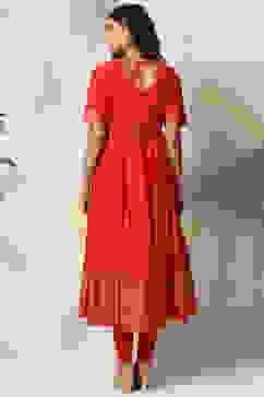 Red Cotton Solid Anarkali Suit Set image number 8