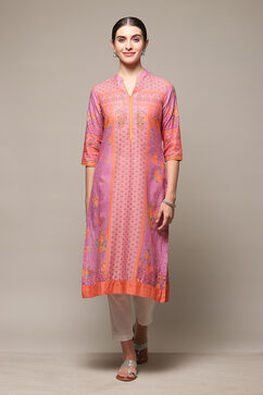 Purple Cotton Straight Printed Kurta image number 5