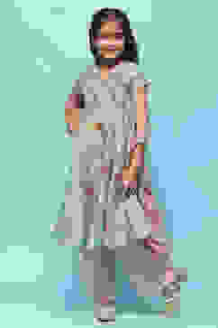  Green Cotton Tissue Anarkali With Palazzo & Net Dupatta image number 4