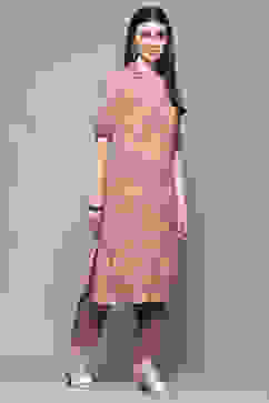 Peach Grey Rayon Straight Kurta Set image number 5