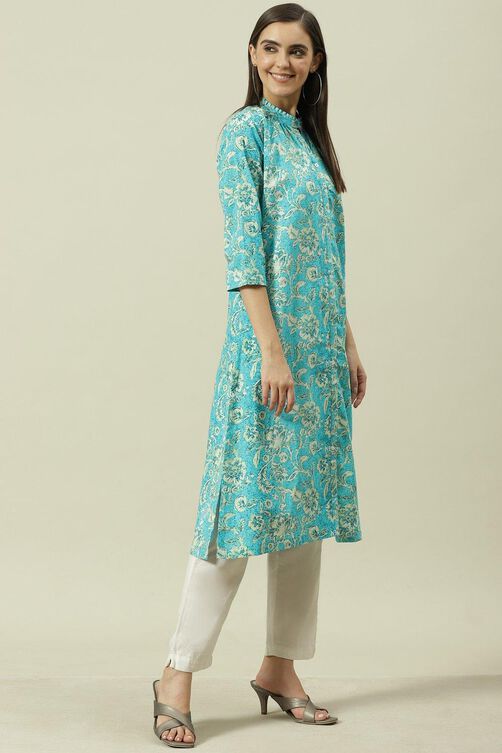 Turquoise Straight Kurta image number 3