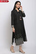 Black Cotton Flax Straight Printed Kurta image number 0