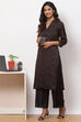 Charcoal Art Silk Straight Kurta Palazzo Suit Set