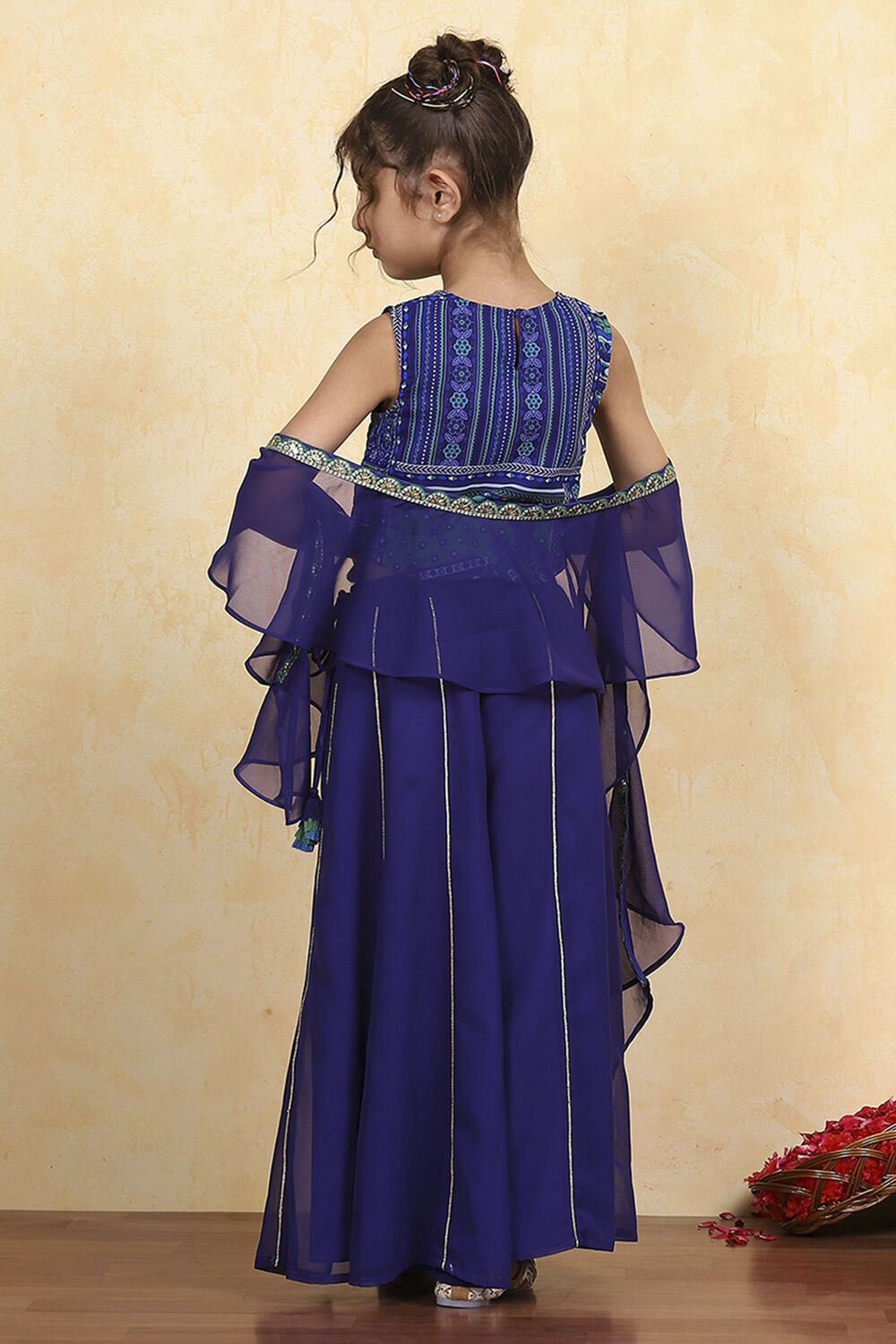 Blue Polyester Printed Short TOP Suit Set image number 4