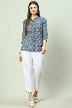 Blue Cotton Straight Printed Shirt image number 5