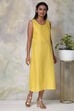 Yellow Cotton Double Layered Printed Kurta Dress image number 5