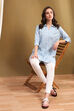 Sky Blue Printed Straight Short Kurti image number 0
