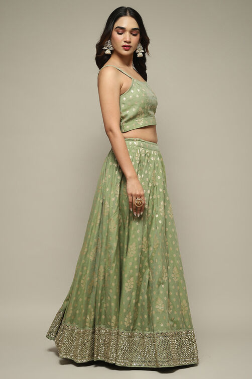 Mint Green Nylon Embroidered Lehenga Set image number 8