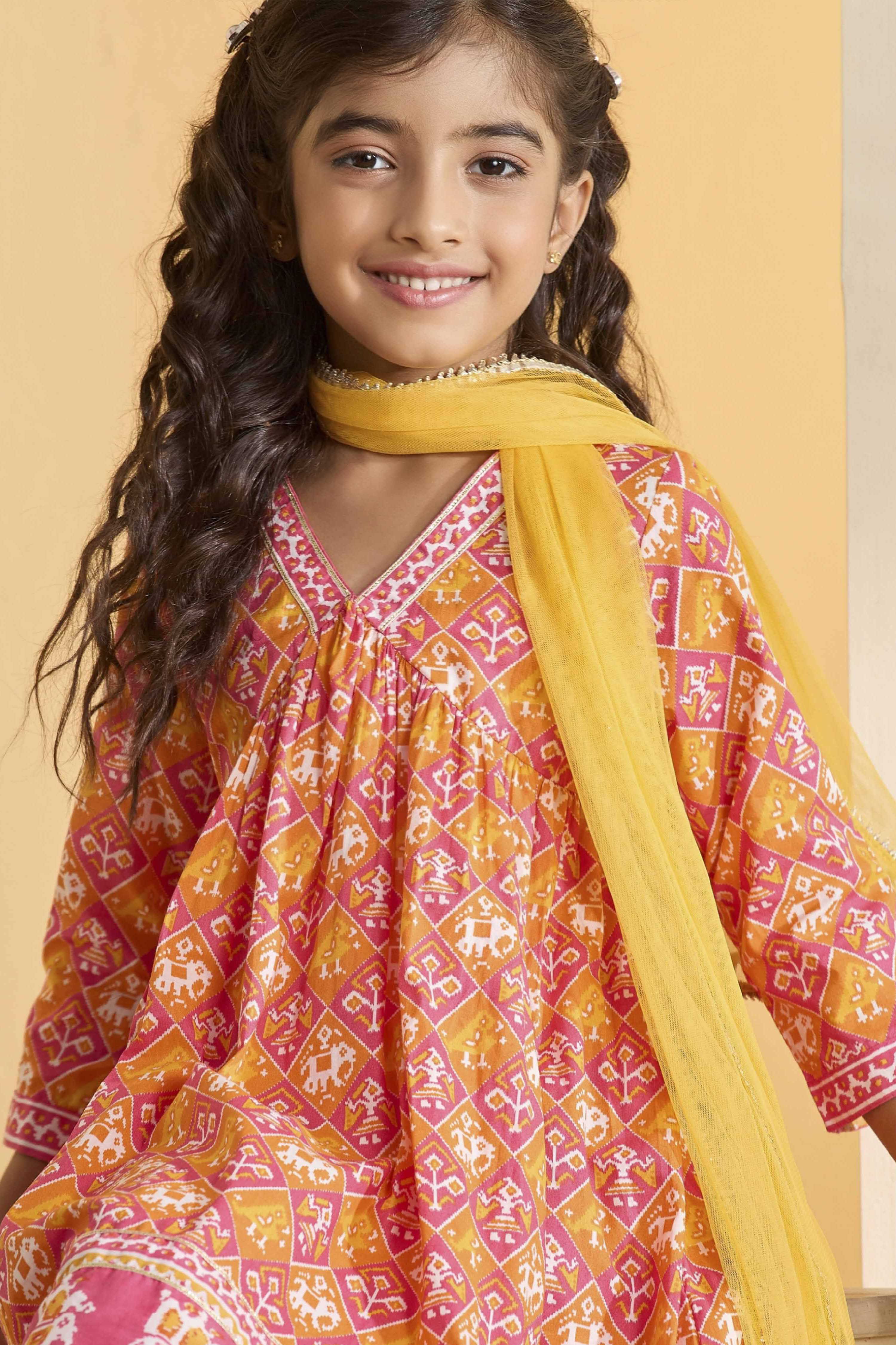 Pink Cotton Floral Anarkali Kurta Set image number 1