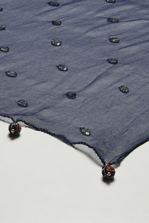 Indigo Cotton Hand Block Print Unstitched Suit Set image number 7