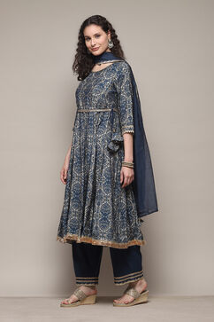 Blue Poly Viscose Anarkali Kurta Palazzo Suit Set image number 6