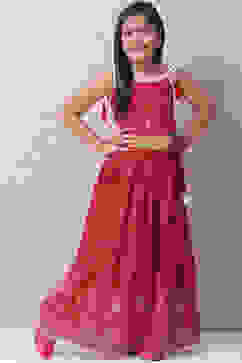 Cherry Red Cotton Lehenga Set image number 0