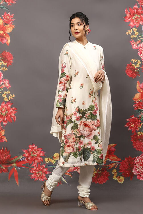 Rohit Bal Cream Cotton Blend Straight Kurta Suit Set image number 6