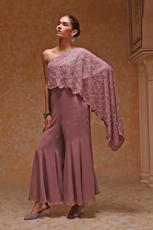 Rose Pink Georgette Heavy Beaded Embroidery Jumpsuit image number 2