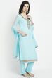 Turquoise Georgette Easy Stitch Suit Set image number 3
