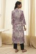 Plum and Off-White Printed Straight Kurta image number 3