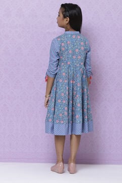 Blue Cotton Kalidar Printed Dress image number 5
