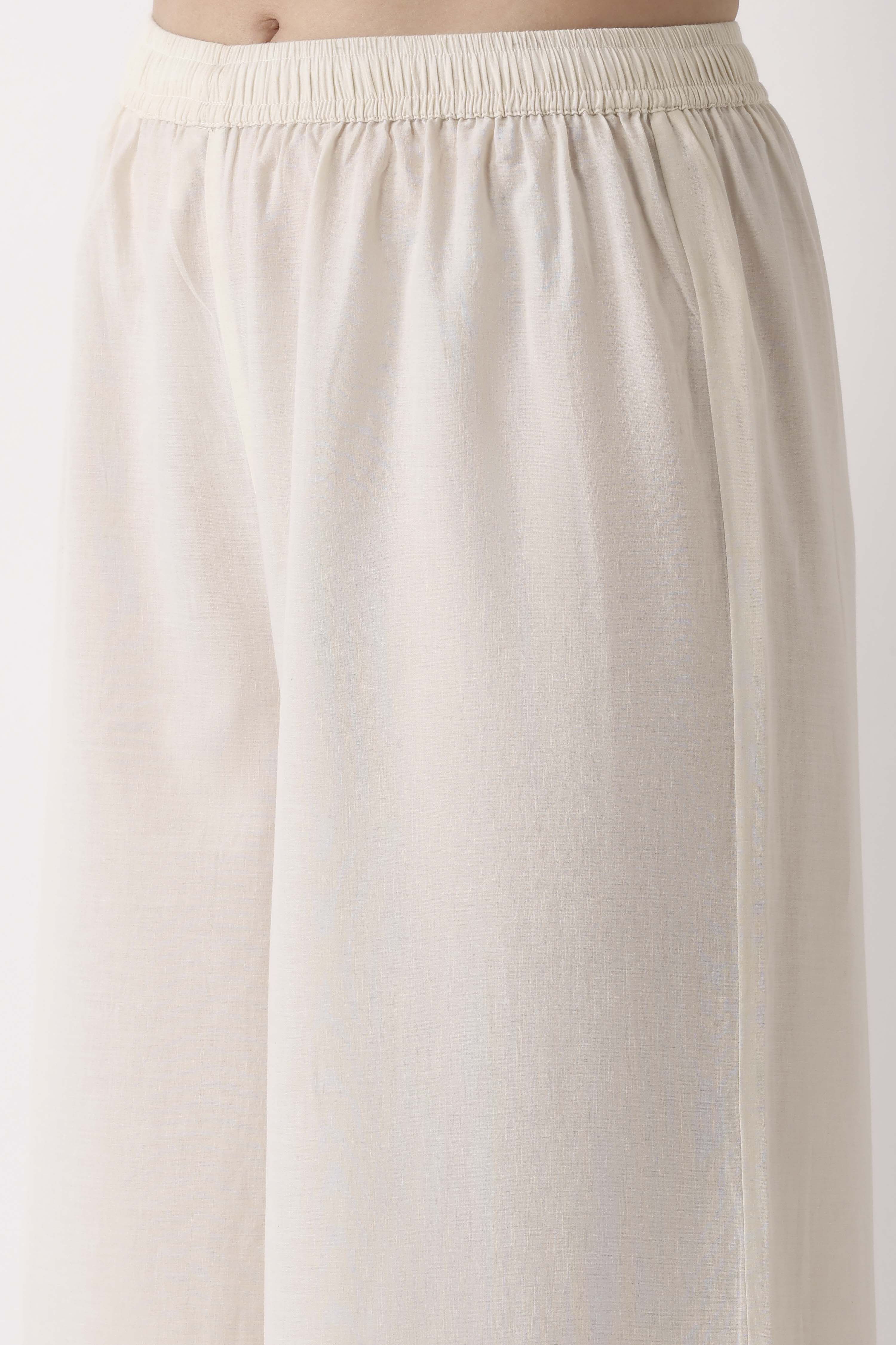 Off White Cotton Flared Palazzos image number 1