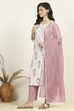 Blue and White Printed Cotton Unstitched Suit Set image number 4