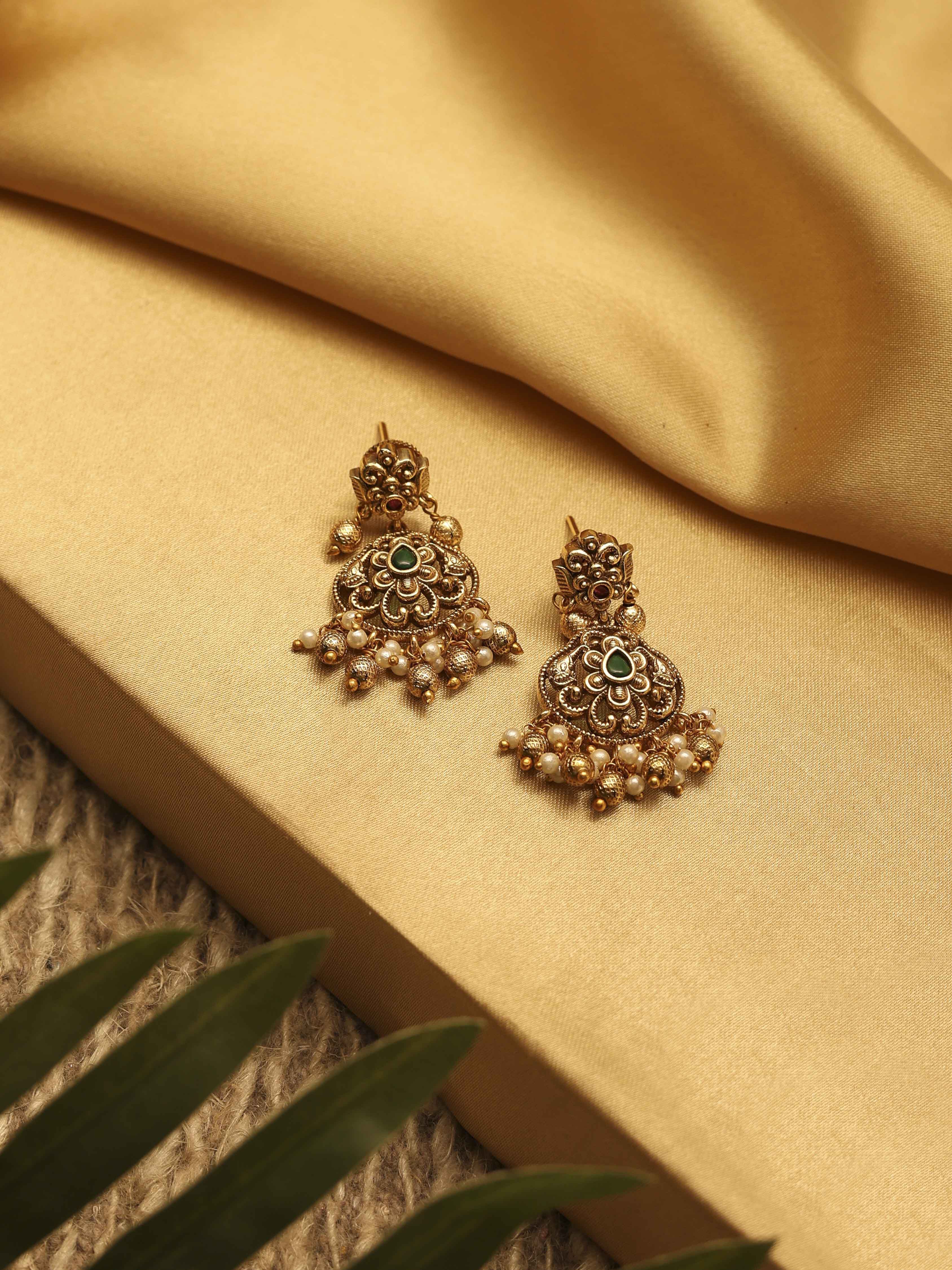 Green Gold Plated Drop Earrings image number 0