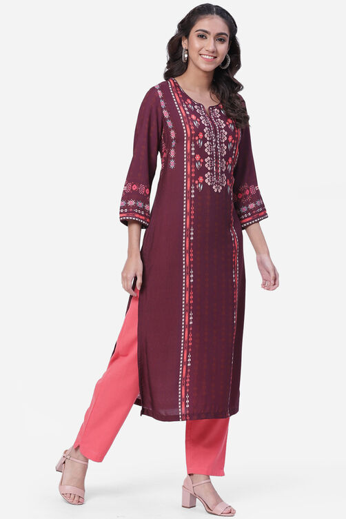 Berry Straight Rayon Kurta image number 3