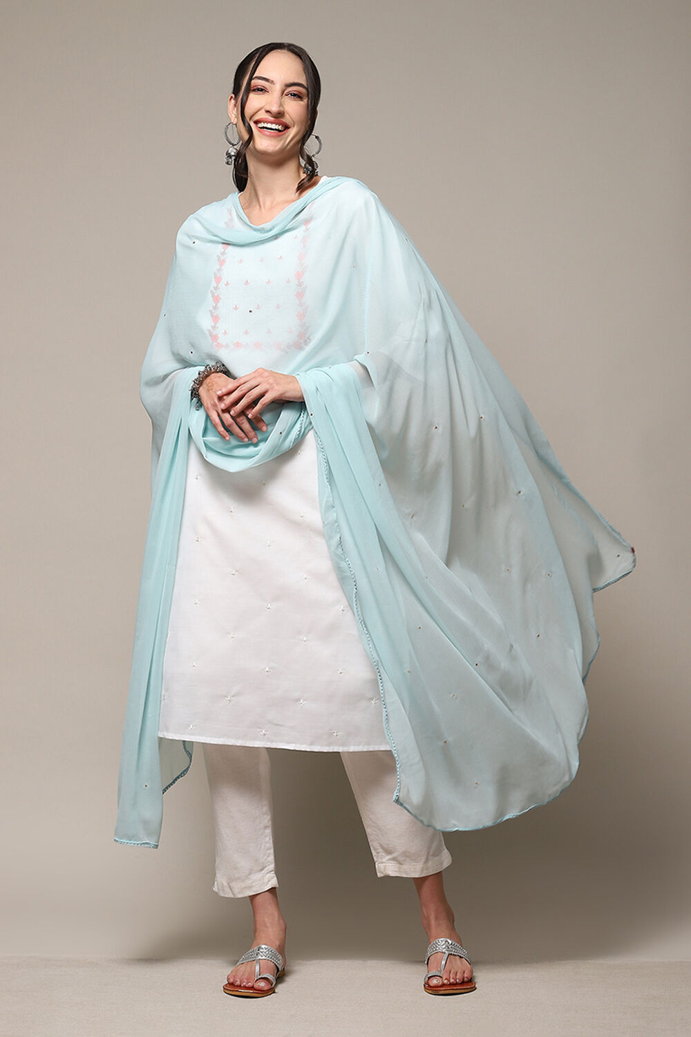 Red Cotton Blend Printed Dupatta image number 0