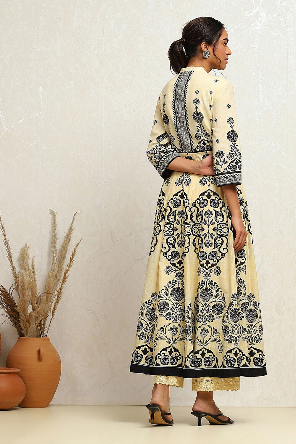 Ecru and Rust Cotton Printed Anarkali Kurta Set image number 4