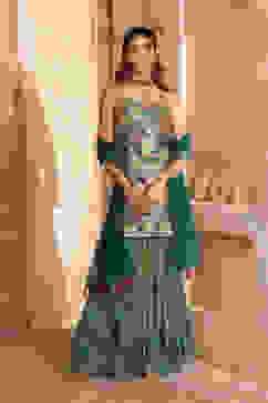 Green Viscose Chinon Printed Straight Suit Set image number 2