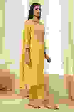 Yellow Embroidered Straight Suit Set image number 5