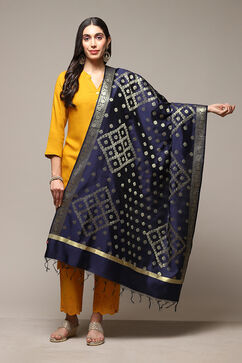 Navy Cotton Blend Yarndyed Dupatta image number 2