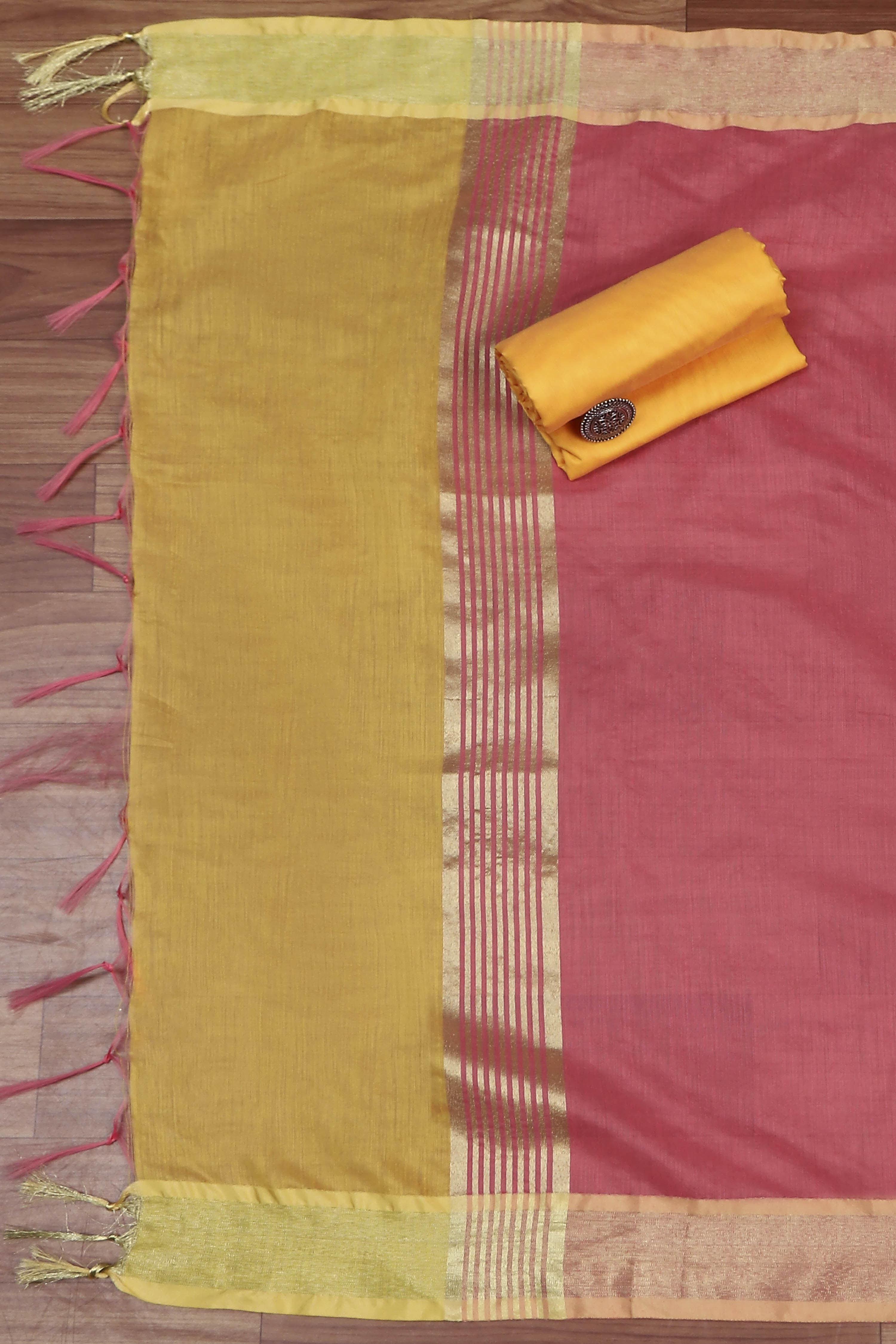 Pink Cotton Printed Embroidered Unstitched Suit Set image number 3