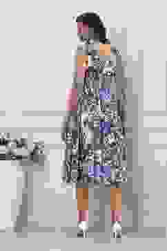 Blue Cotton Printed Kalidar Flared Dress image number 3