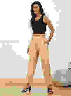 Beige Solid Mid-Rise Regular Pants image number 0