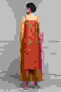 Orange Viscose Blend Straight Printed Suit Set image number 4