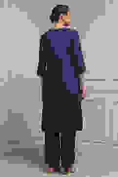 Blue Viscose Rayon Straight Solid Suit Set image number 4