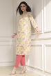 Yellow Cotton Blend Printed Straight Kurta image number 0