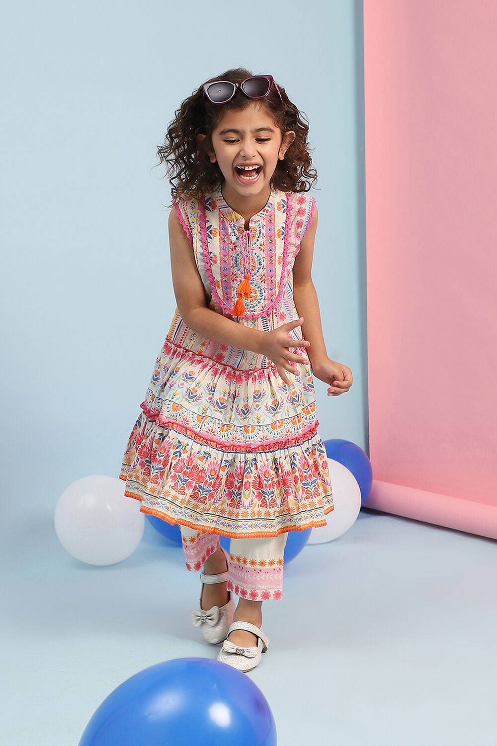 Multi-Colored Cotton Printed Tiered Suit Set image number 0