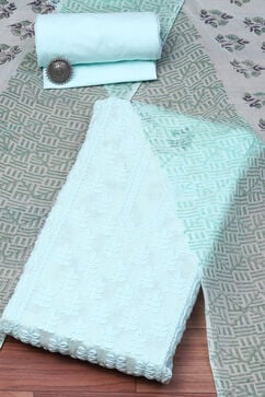 Teal Green Cotton Handloom Unstitched Suit Set image number 0