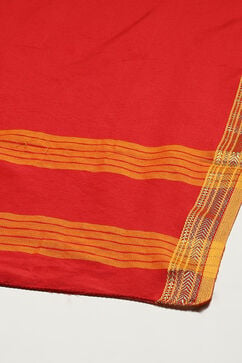 Orange Cotton Handloom Unstitched Suit Set image number 4