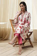 Ecru and Pink Printed Straight Kurta image number 0