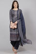 Blue Poly Spun Digital Print Unstitched Suit Set image number 5