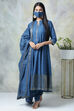 Blue Cotton Kalidar Kurta Churidar Suit Set image number 4