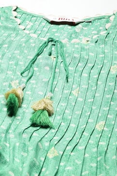 Green LIVA Flared Printed Dress image number 1